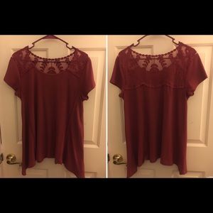 Maurices Maroon Floral Lace Top- Large